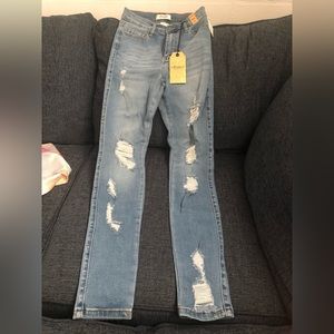 Distressed straight leg jeans